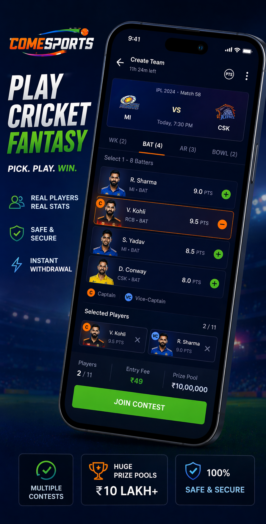 Come Sport Zone cricket fantasy visual
